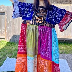 Wild West | Handmade Bandana Dress In Rainbow Tones Western Cowgirl SKU 03182